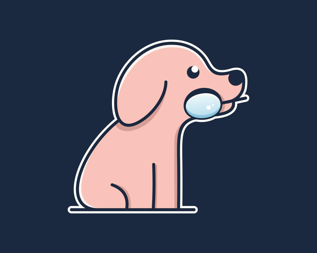 Cute Puppy Dog Pet Canine Pup Bite Magnifying Glass Loupe Simple Cartoon Mascot Illustration Vector