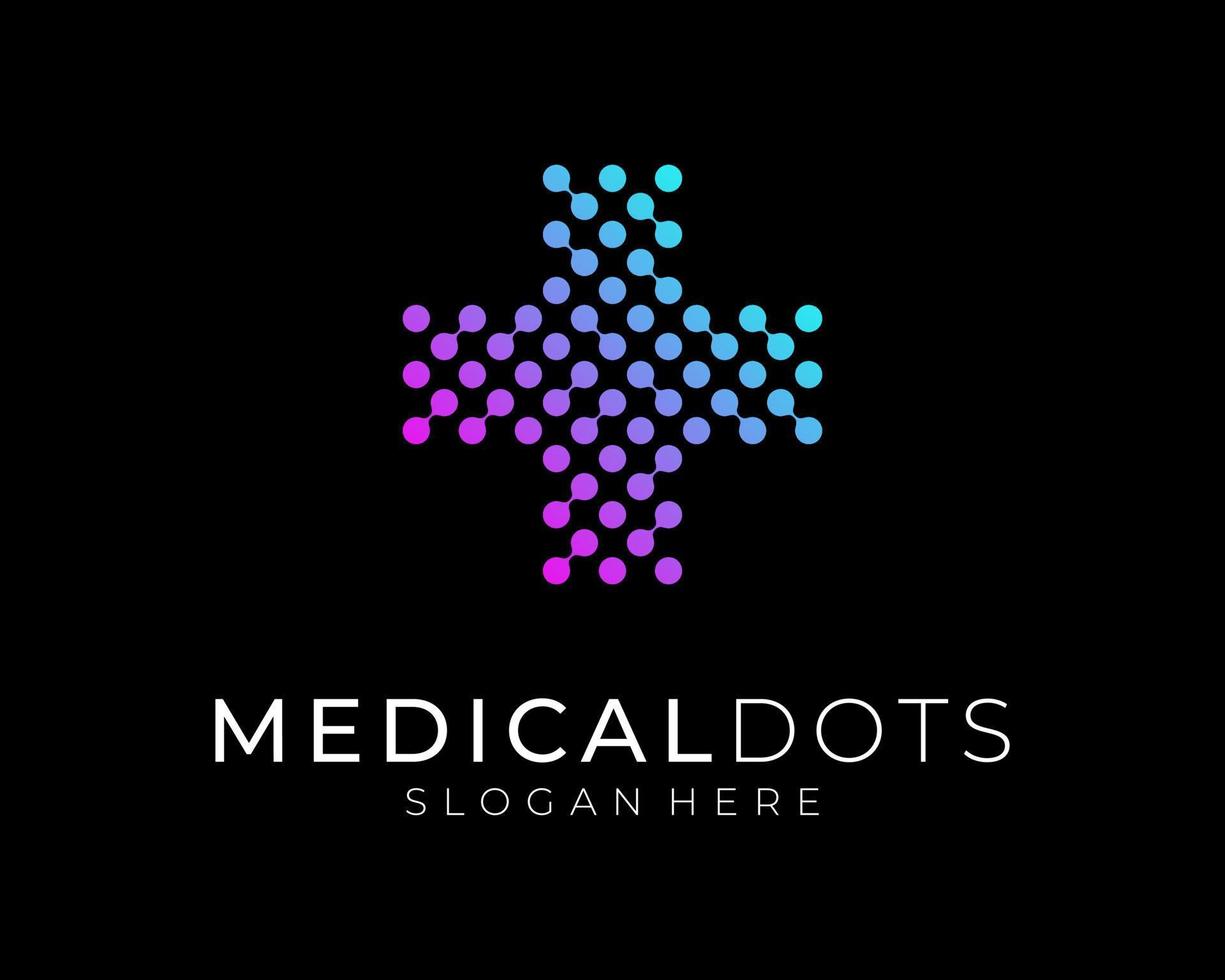 Medical Cross Medicine Dotted Pattern Molecule Connect Dots Science Colorful Vector Logo Design