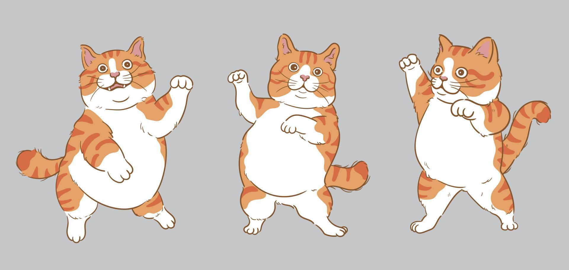 Cartoon happy dancing orange cat set vector