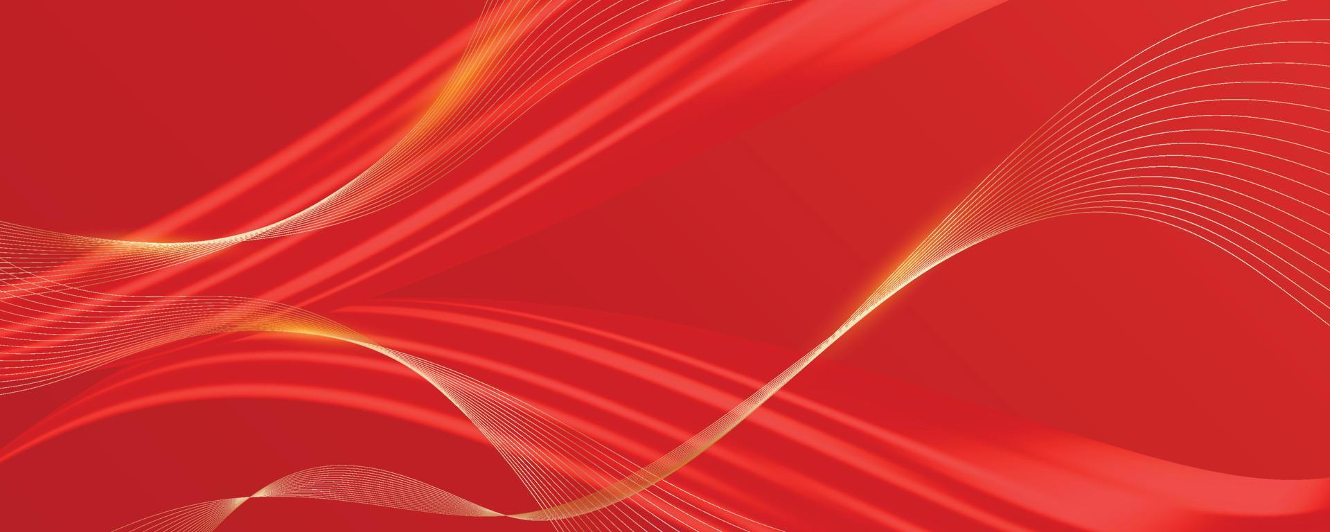 Abstract 3d red background with golden lines vector