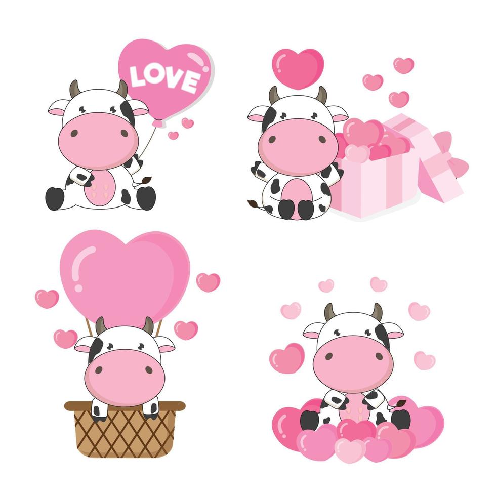 Valentine's day collection with cute animal  and love elements. vector