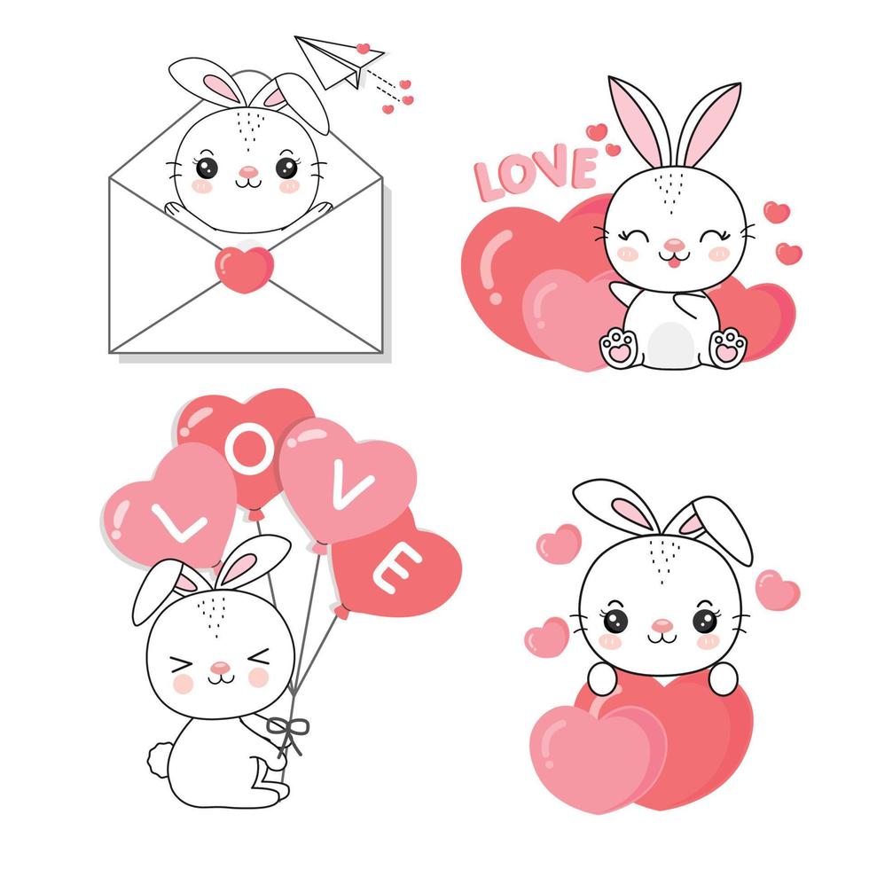 Valentine's day collection with cute animal  and love elements. vector