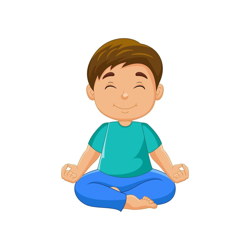 Vector cartoon boy sitting and meditating