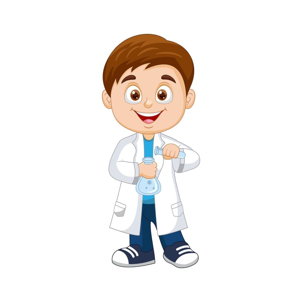 Vector cartoon boy scientist holding test tubes