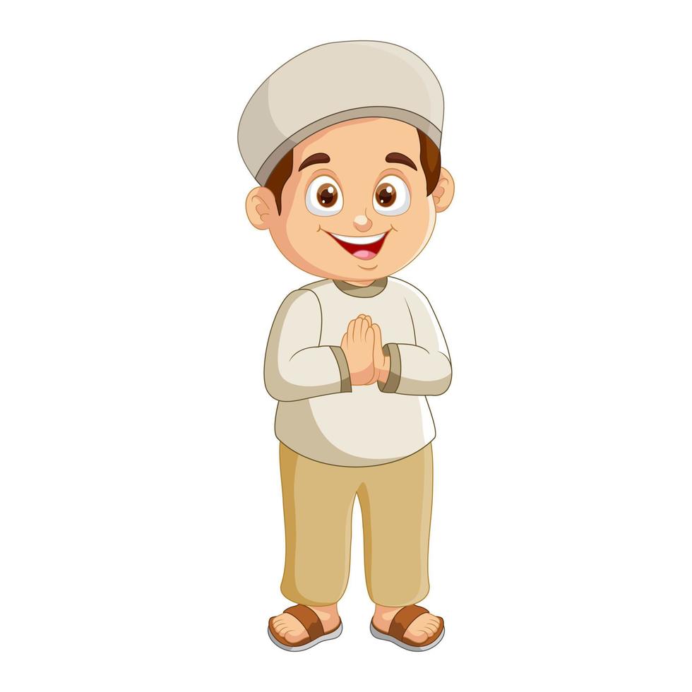 Vector cartoon muslim boy greeting salaam illustration