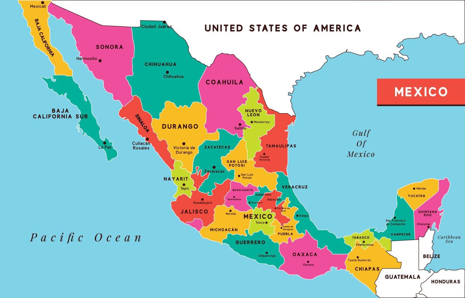 Mexico Map with Countries Border vector