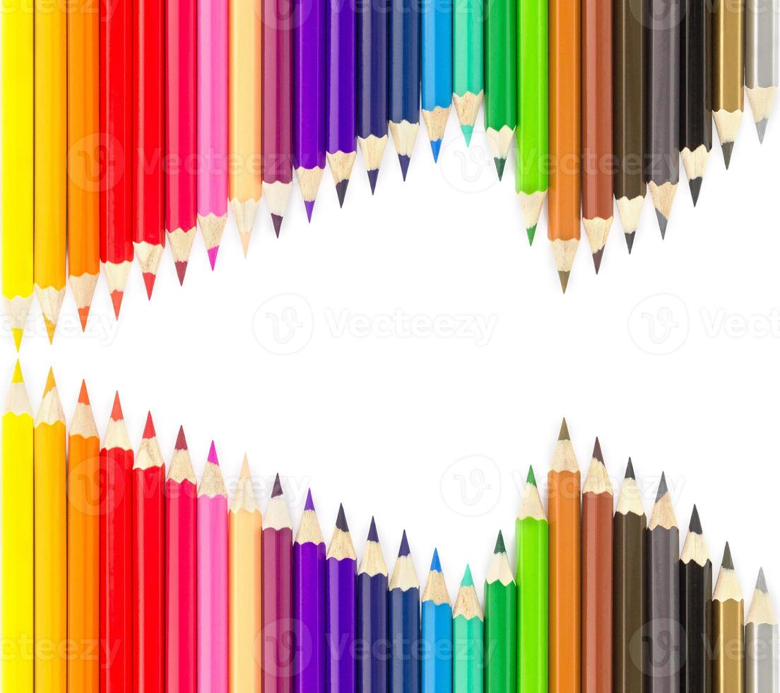 Sets of colored pencils in rows photo