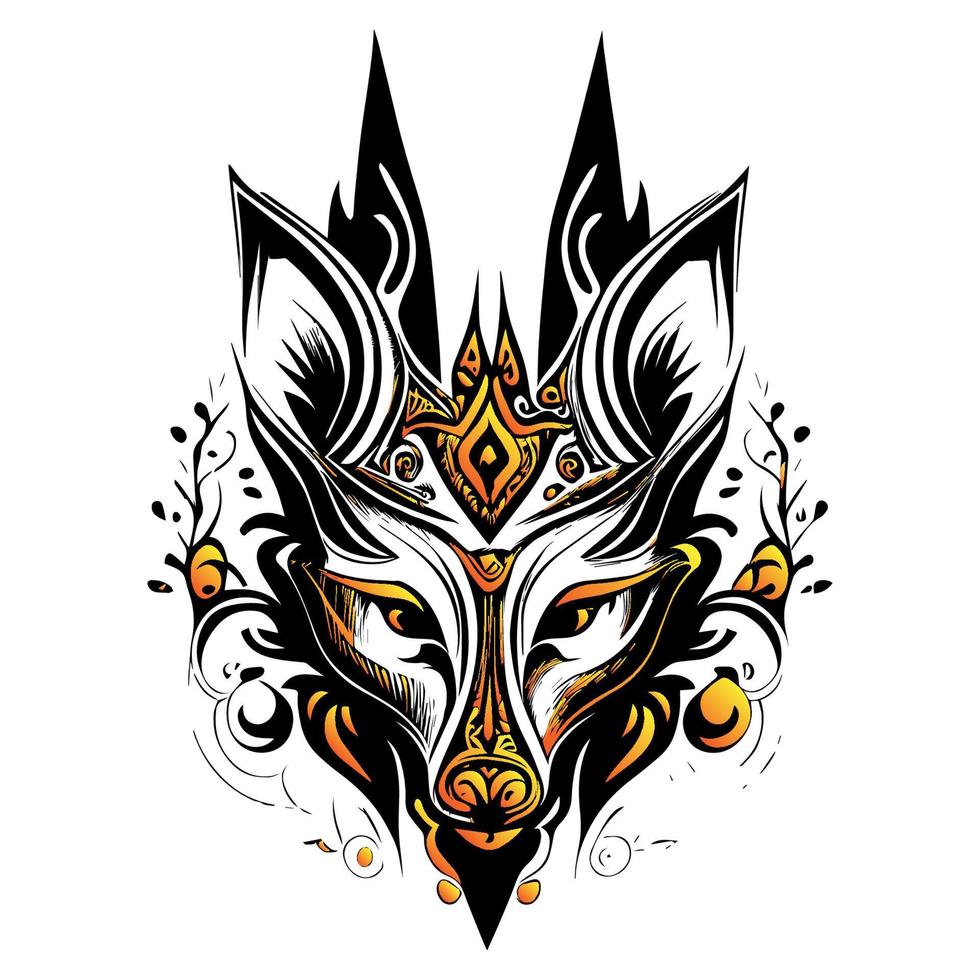 a striking Kitsune fox mask with intricate details. The mask is a symbol of transformation and trickery in Japanese mythology vector