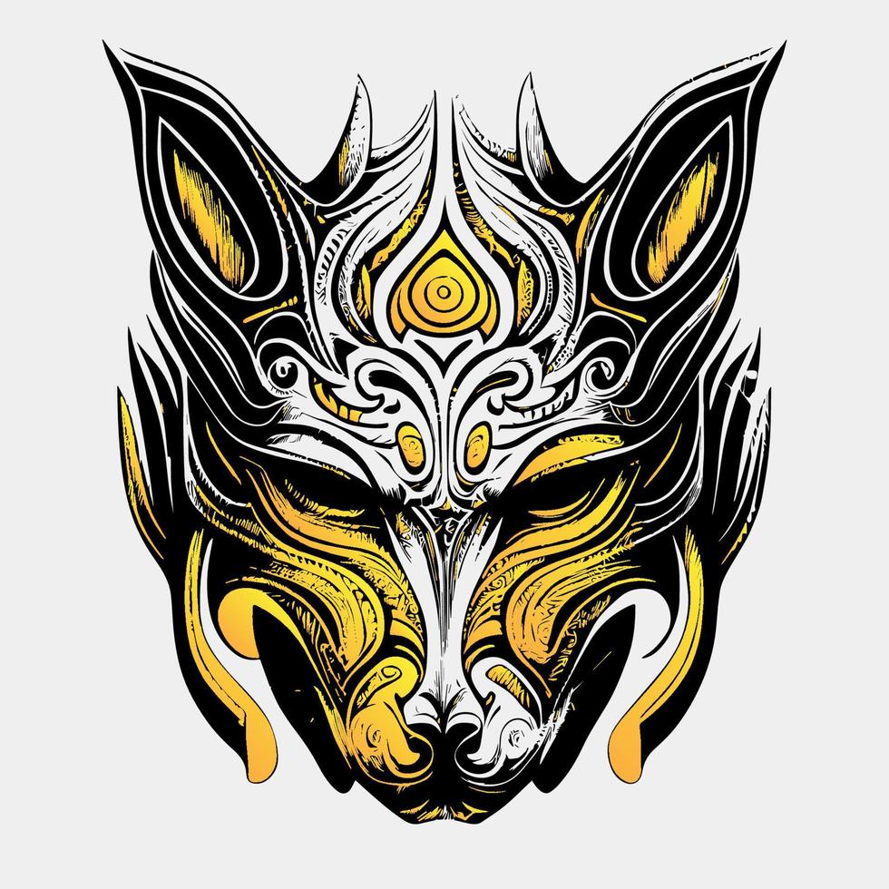 a striking Kitsune fox mask with intricate details. The mask is a symbol of transformation and trickery in Japanese mythology vector