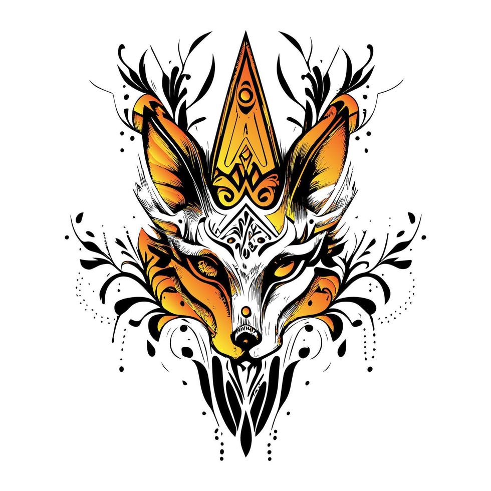 a striking Kitsune fox mask with intricate details. The mask is a symbol of transformation and trickery in Japanese mythology vector