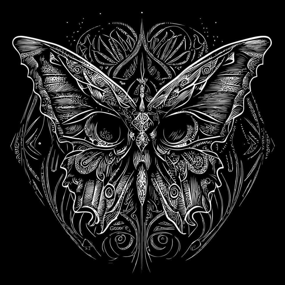 This artwork showcases a stunning black butterfly with intricate details and delicate lines. A striking contrast of light and dark creates a beautiful image vector