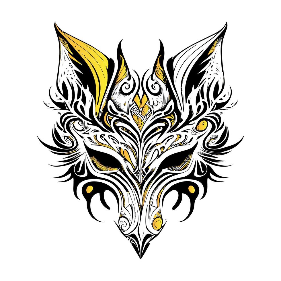 a striking Kitsune fox mask with intricate details. The mask is a symbol of transformation and trickery in Japanese mythology vector