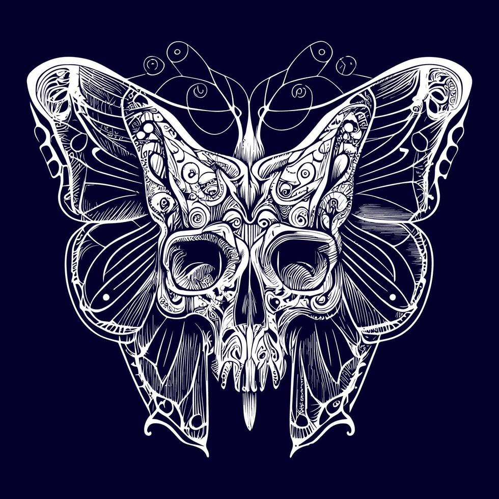 a skull with delicate butterfly wings, representing transformation and the fleeting nature of life. A fusion of beauty and death vector