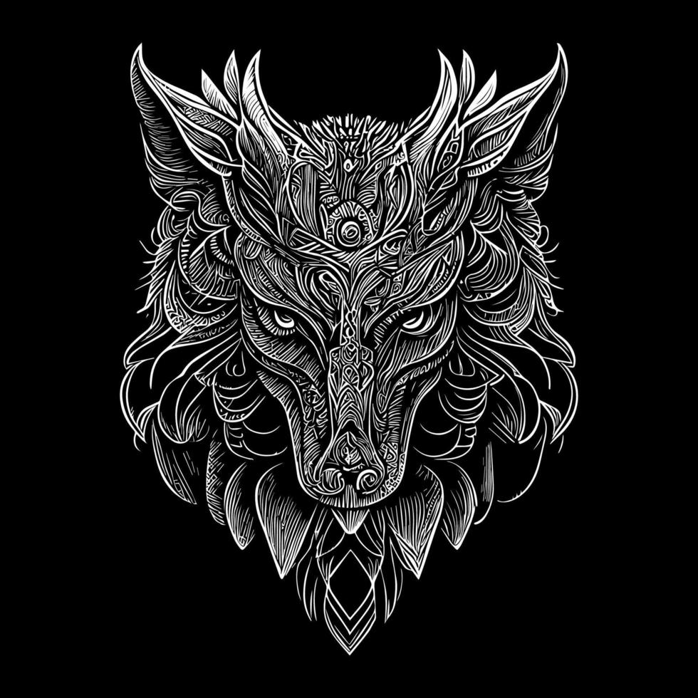 The angry wolf head line art illustration is a stunningly detailed portrayal of the fierce and majestic animal, capturing its intense expression and sharp features with precise lines and shading vector
