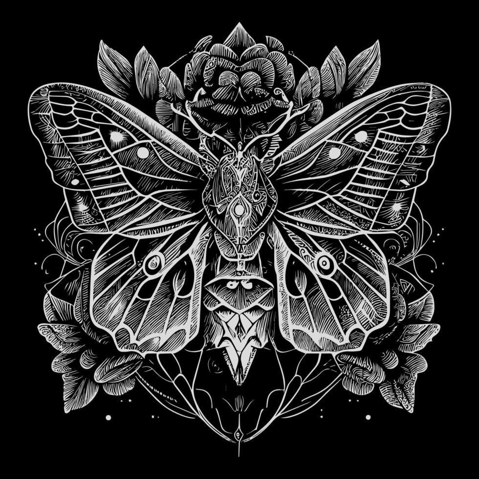 The death's head moth illustration in line art is a strikingly beautiful and intricate representation of this iconic species, capturing its unique features and patterns with precise lines and shading vector