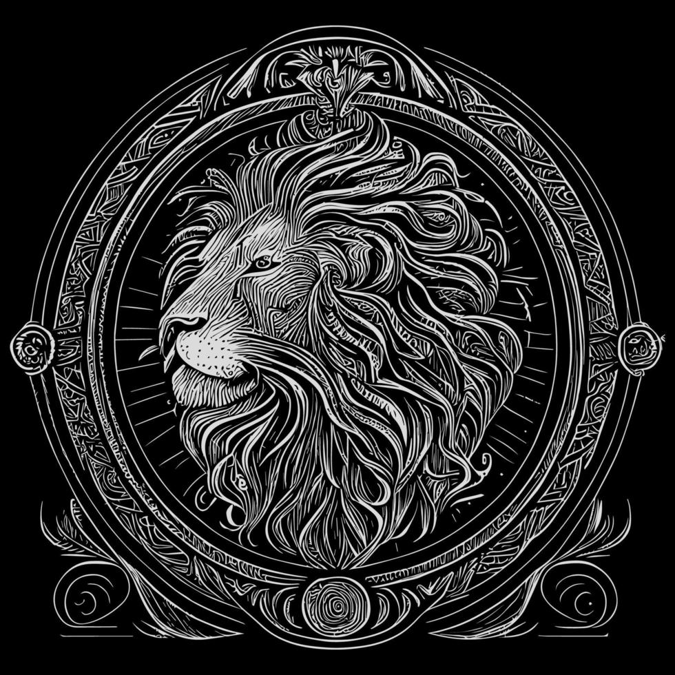 Stunning drawing portrays the majestic head of a lion adorned with a crown,symbolizing power and royalty. intricate details bring this regal creature to life, creating a truly captivating piece of art vector