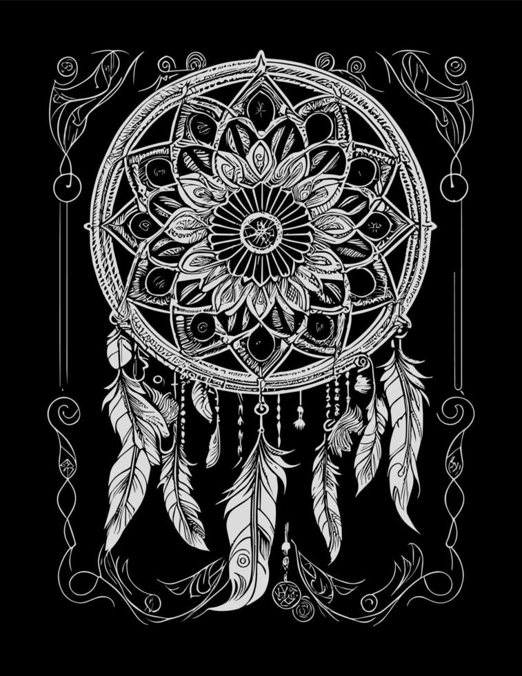 A dream catcher illustration typically depicts a circular web-like design with feathers and beads, believed to filter out bad dreams and promote good ones vector