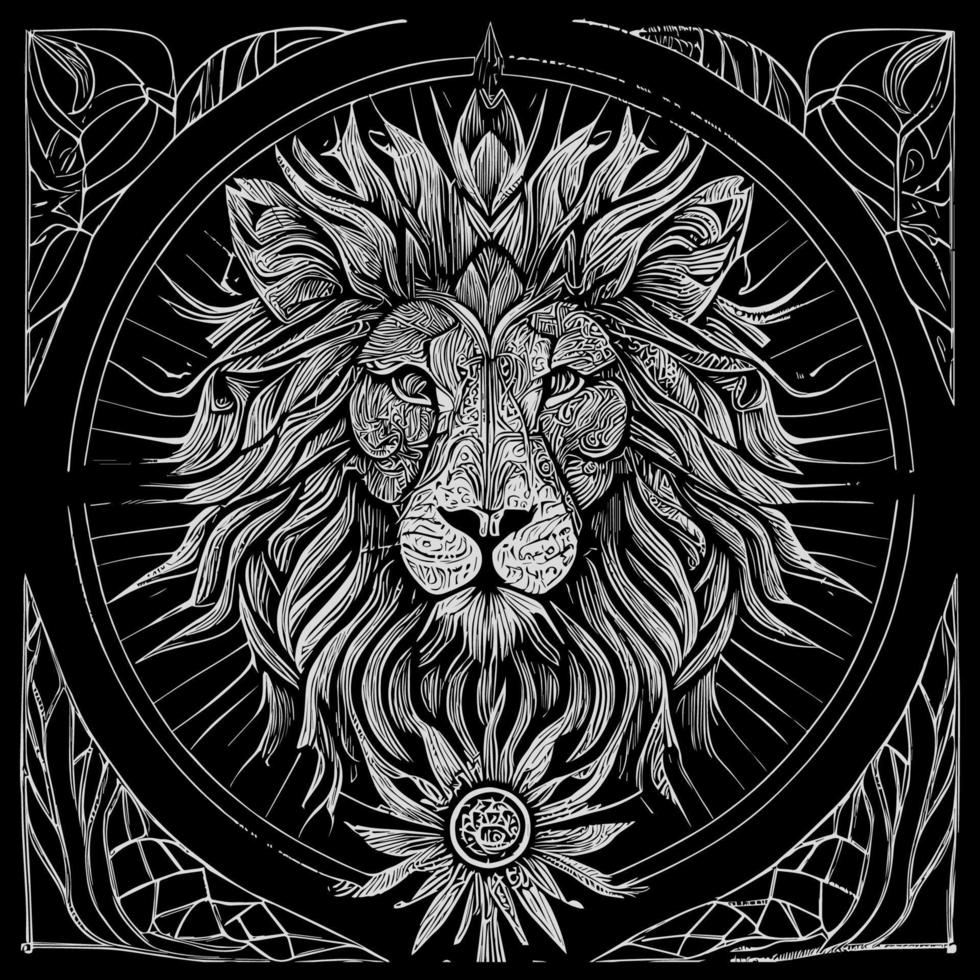 Stunning drawing portrays the majestic head of a lion adorned with a crown,symbolizing power and royalty. intricate details bring this regal creature to life, creating a truly captivating piece of art vector