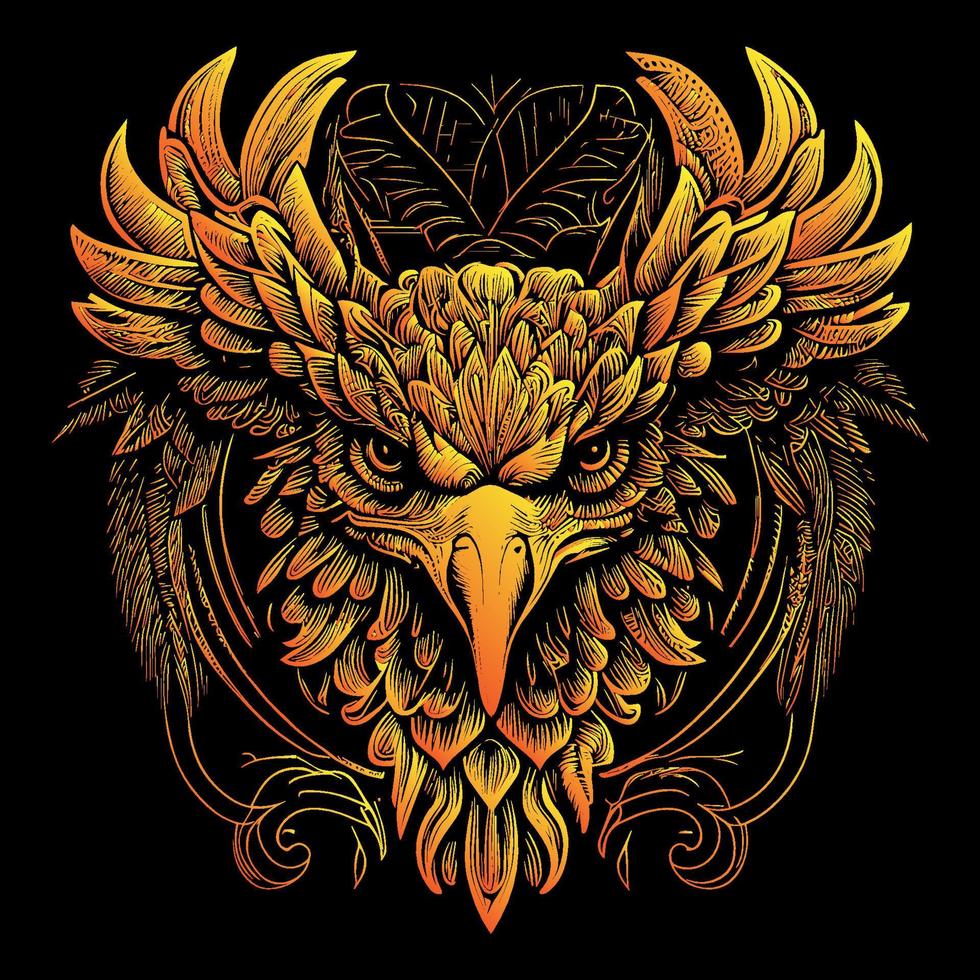 This illustration portrays the fierce and majestic head of an American eagle, with piercing eyes, sharp beak, and detailed feathers. A symbol of power and freedom vector