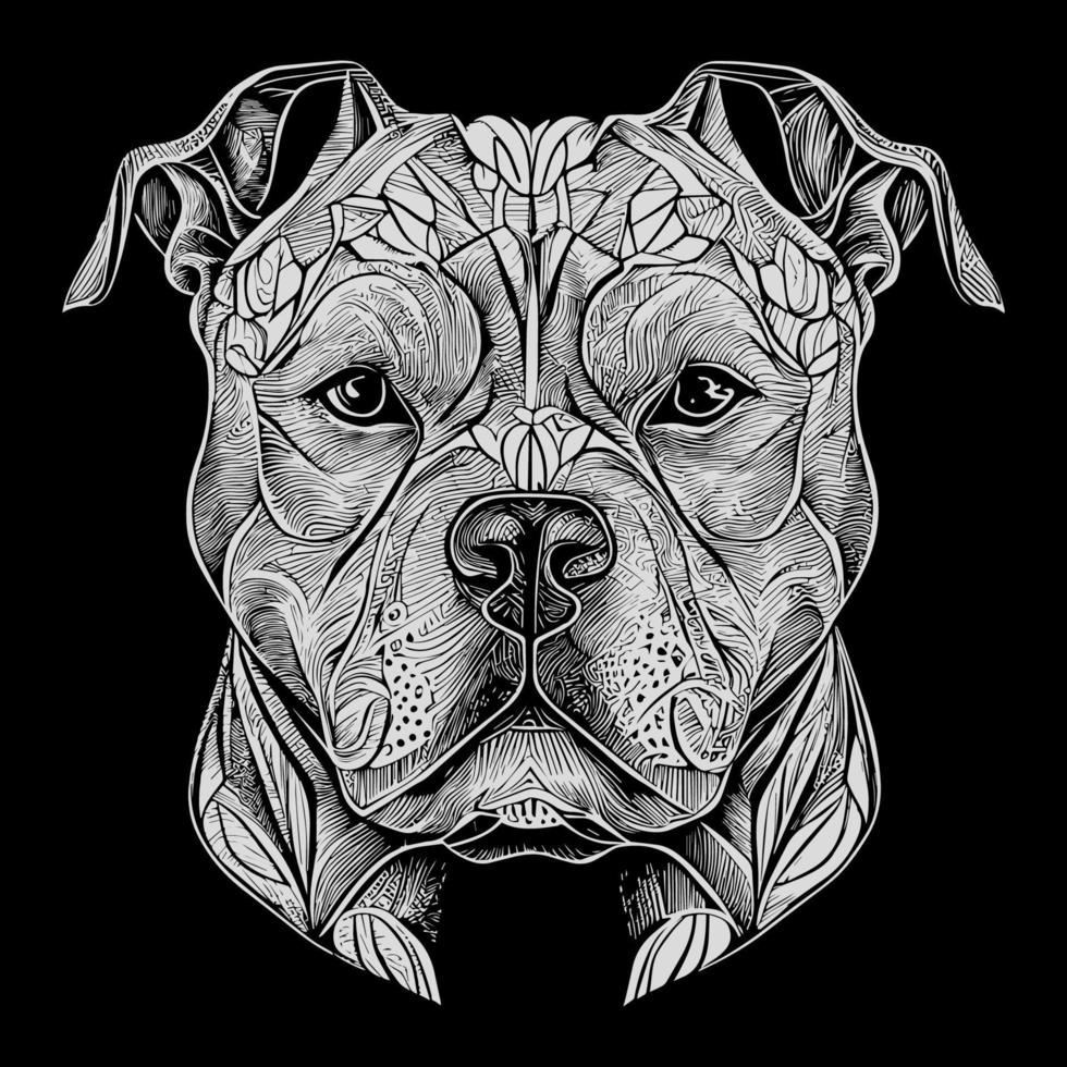 This striking angry pitbull lineart drawing captures the muscular build and intense expression of this iconic breed with intricate lines and shading vector