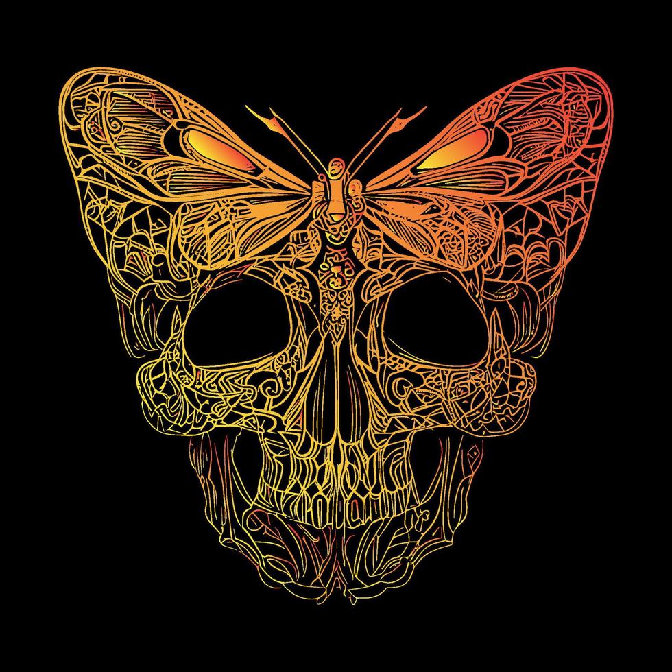 This tattoo features a skull with delicate butterfly wings, representing transformation and the fleeting nature of life. A fusion of beauty and death vector