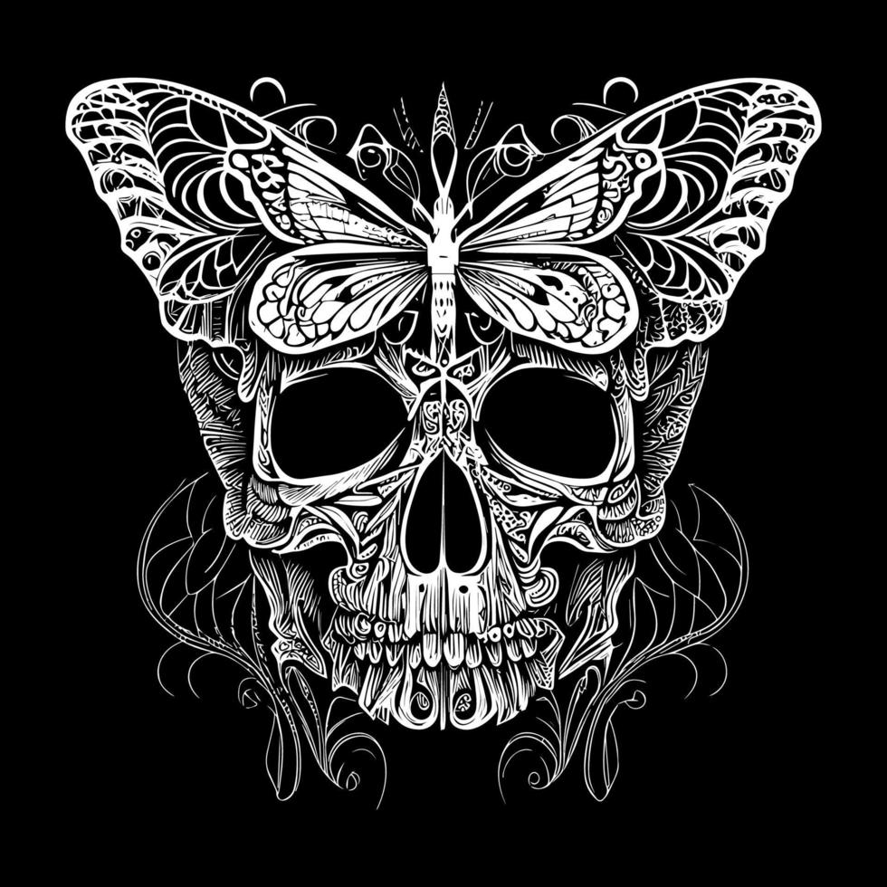 a skull with delicate butterfly wings, representing transformation and the fleeting nature of life. A fusion of beauty and death vector