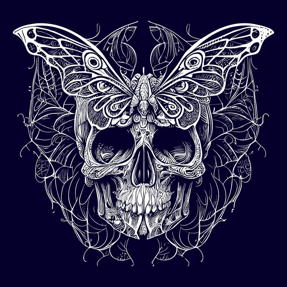 a skull with delicate butterfly wings, representing transformation and the fleeting nature of life. A fusion of beauty and death vector