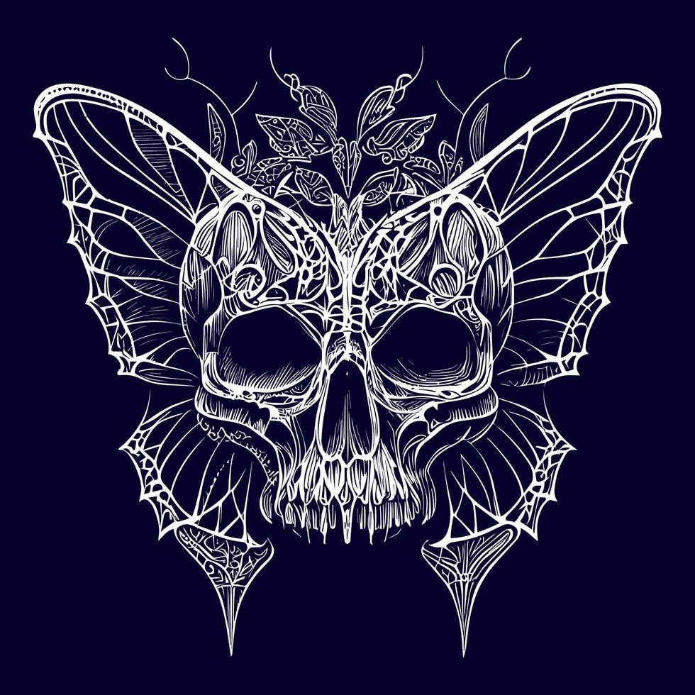 a skull with delicate butterfly wings, representing transformation and the fleeting nature of life. A fusion of beauty and death vector