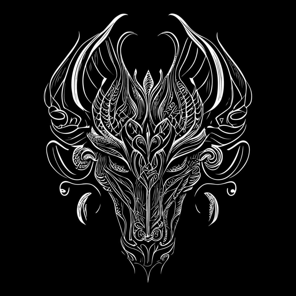 dragon head illustration is a striking depiction of this mythical creature, captures the power and mystery of the dragon, a symbol of strength and majesty vector