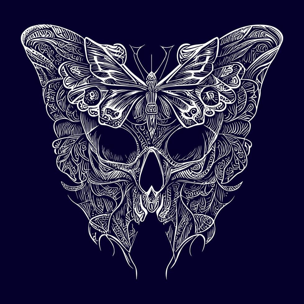 a skull with delicate butterfly wings, representing transformation and the fleeting nature of life. A fusion of beauty and death vector