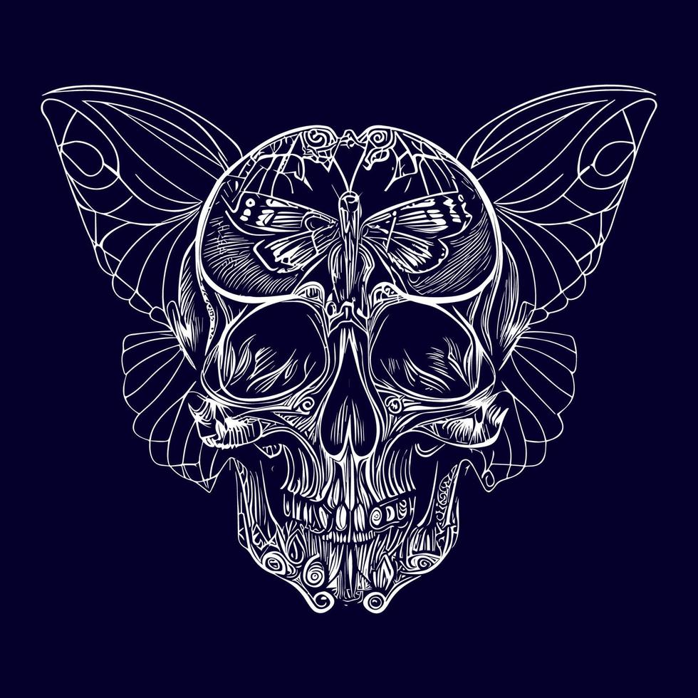 a skull with delicate butterfly wings, representing transformation and the fleeting nature of life. A fusion of beauty and death vector