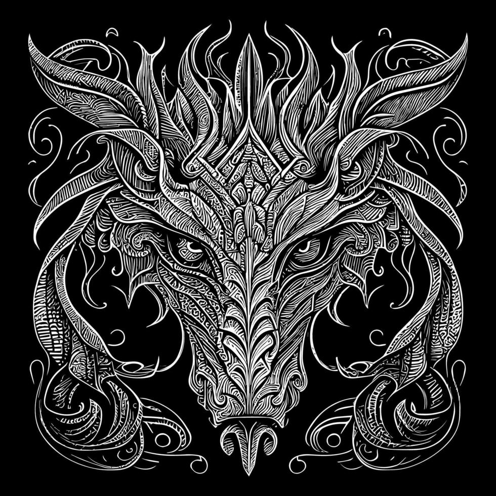 dragon head illustration is a striking depiction of this mythical creature, captures the power and mystery of the dragon, a symbol of strength and majesty vector