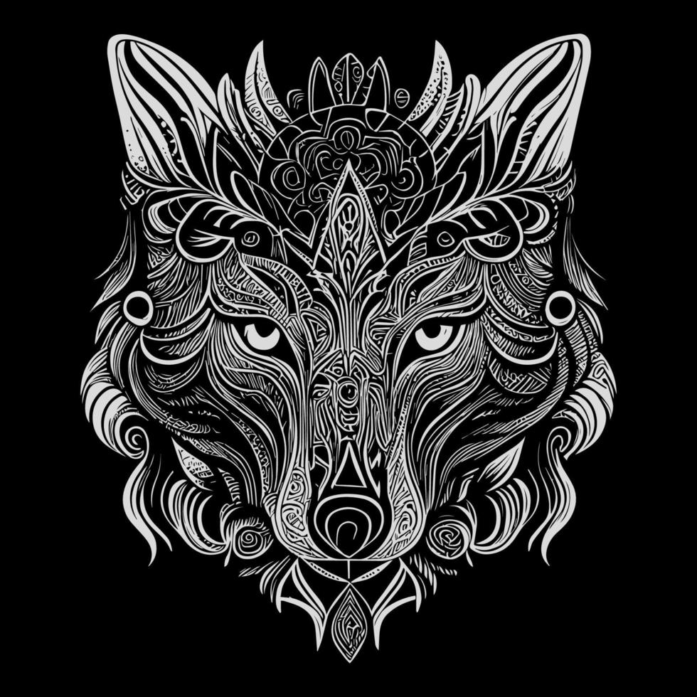 The angry wolf head line art illustration is a stunningly detailed portrayal of the fierce and majestic animal, capturing its intense expression and sharp features with precise lines and shading vector
