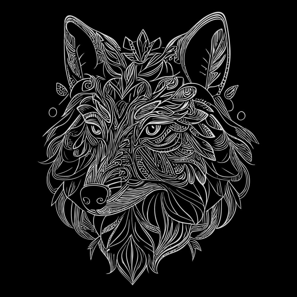The angry wolf head line art illustration is a stunningly detailed portrayal of the fierce and majestic animal, capturing its intense expression and sharp features with precise lines and shading vector