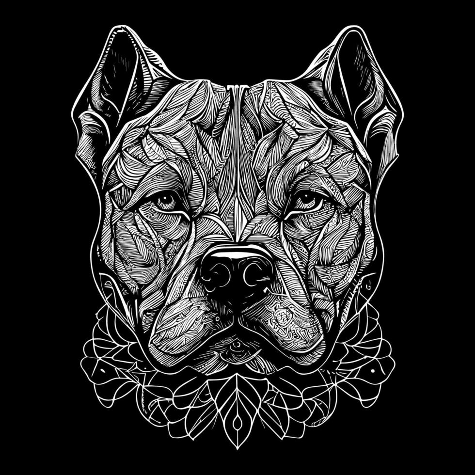 This striking angry pitbull lineart drawing captures the muscular build and intense expression of this iconic breed with intricate lines and shading vector