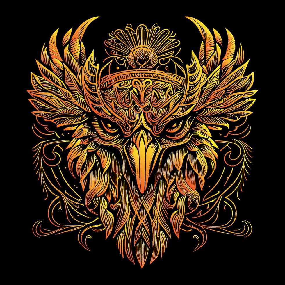 This illustration portrays the fierce and majestic head of an American eagle, with piercing eyes, sharp beak, and detailed feathers. A symbol of power and freedom vector