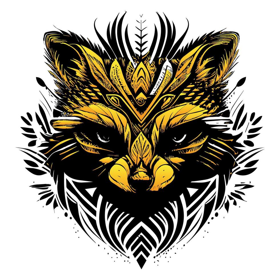 Raccoon head illustration charming depiction of this woodland creature. Its expression is curious and mischievous, and its fur is rendered in intricate detail vector