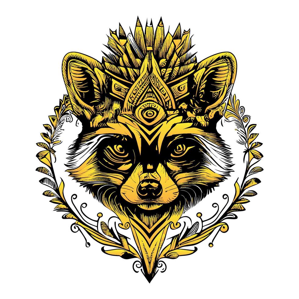 Raccoon head illustration charming depiction of this woodland creature. Its expression is curious and mischievous, and its fur is rendered in intricate detail vector