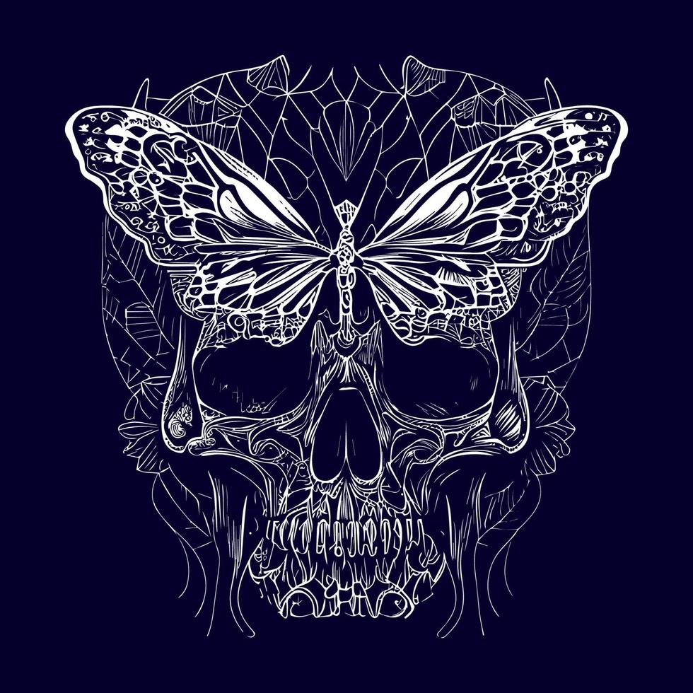 un cráneo con delicado mariposa alas, representando transformación y el fugaz naturaleza de vida. un fusión de belleza y muerte vector