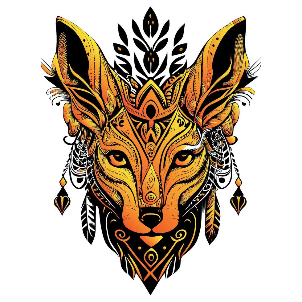 a striking Kitsune fox mask with intricate details. The mask is a symbol of transformation and trickery in Japanese mythology vector