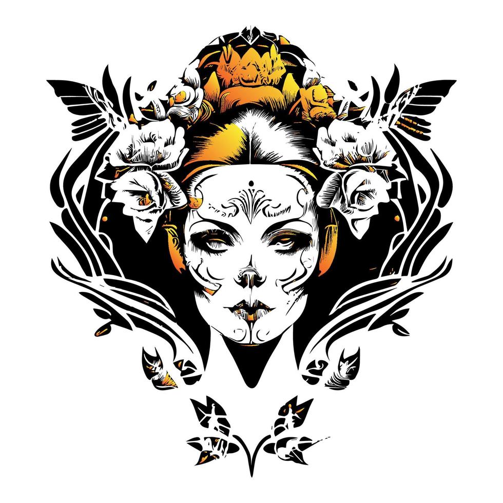 An Indian girl head tattoo is a beautiful and intricate design that depicts the face of a young woman adorned in traditional attire vector