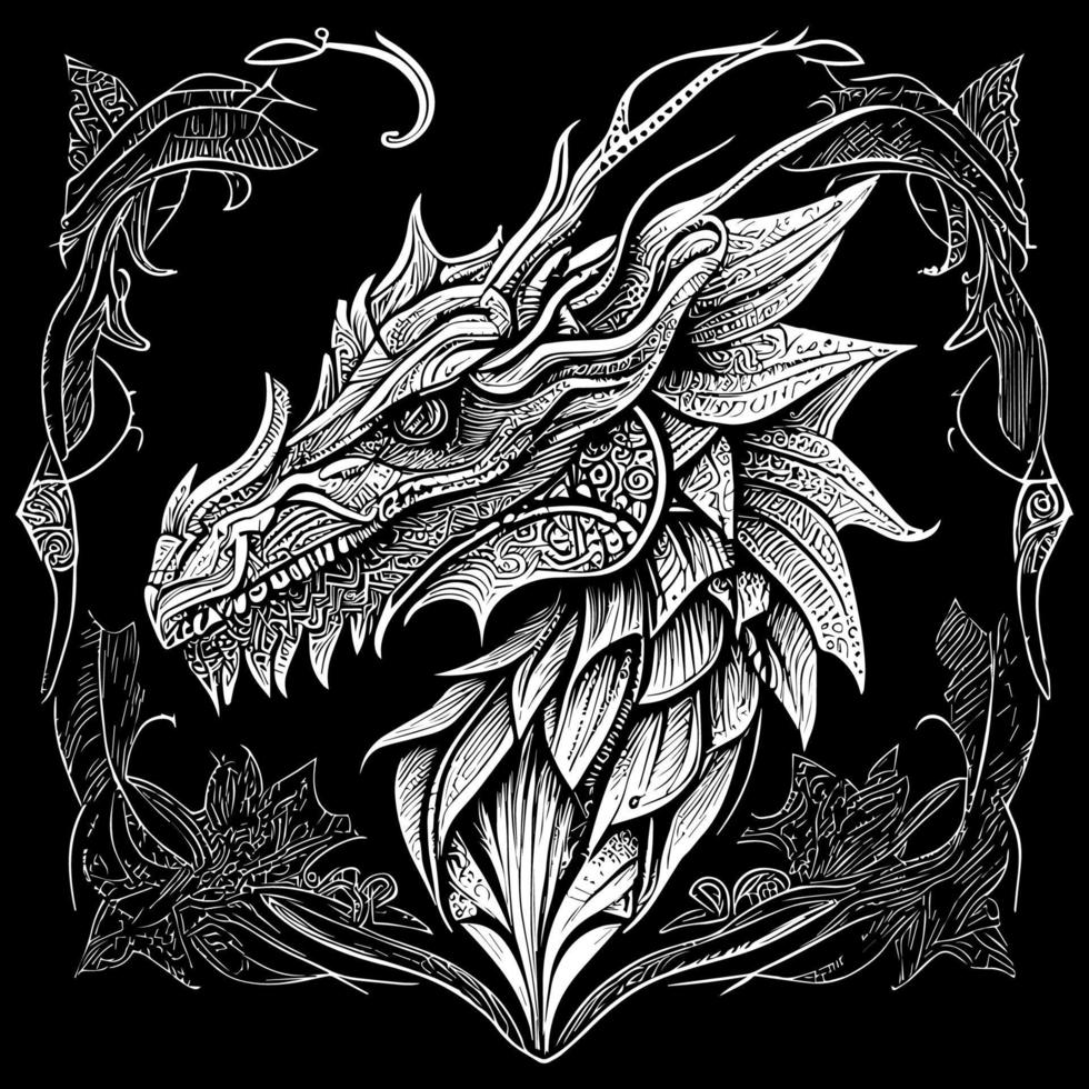 dragon head illustration is a striking depiction of this mythical creature, captures the power and mystery of the dragon, a symbol of strength and majesty vector