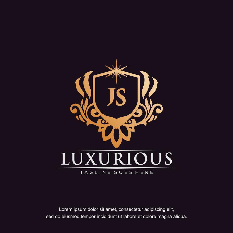 JS initial letter luxury ornament gold monogram logo template vector art.