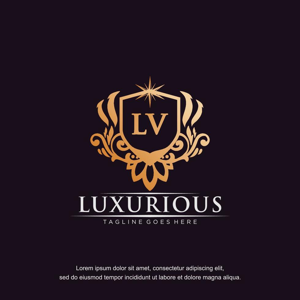 LV initial letter luxury ornament gold monogram logo template vector art.
