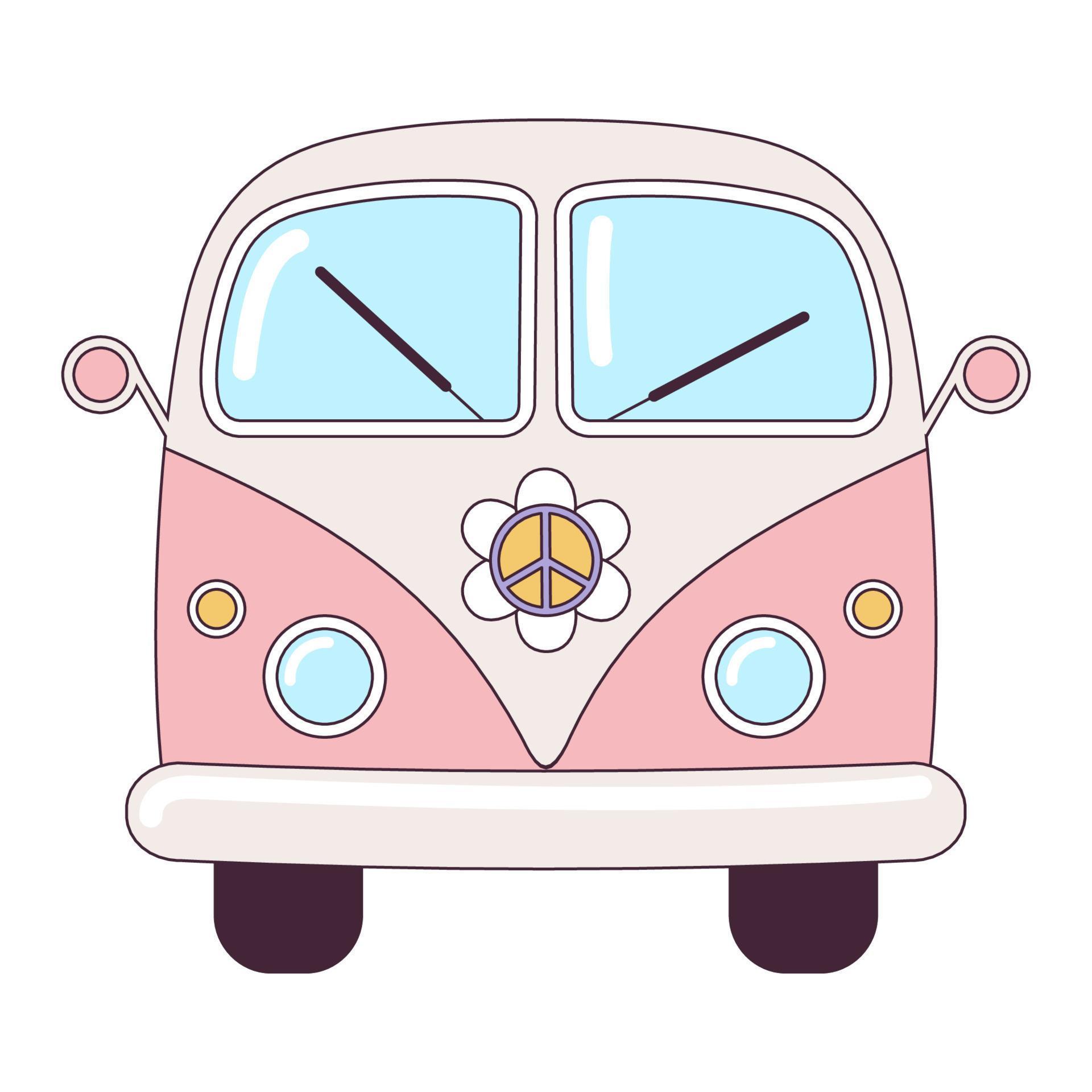 Hippie vintage pink car a mini van retro bus 1960s 60s 70s Groovy