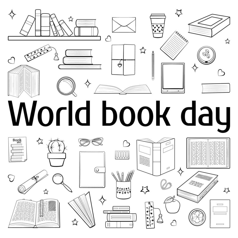 World book day postcard black 20318802 Vector Art at Vecteezy