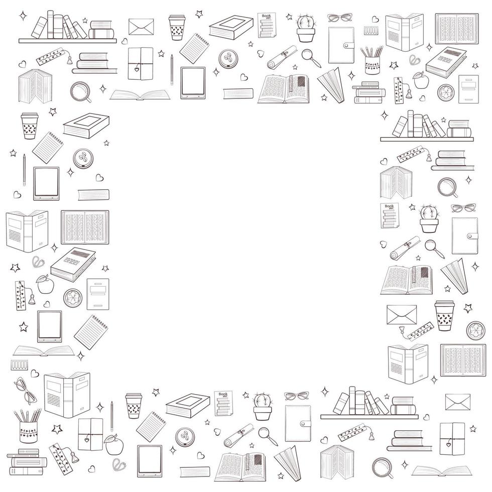 Book frame of book elements contour vector