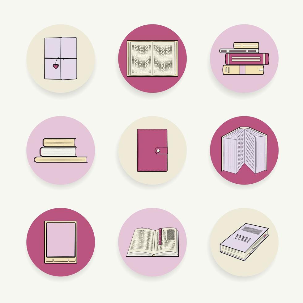 libros pegatinas rosado vector