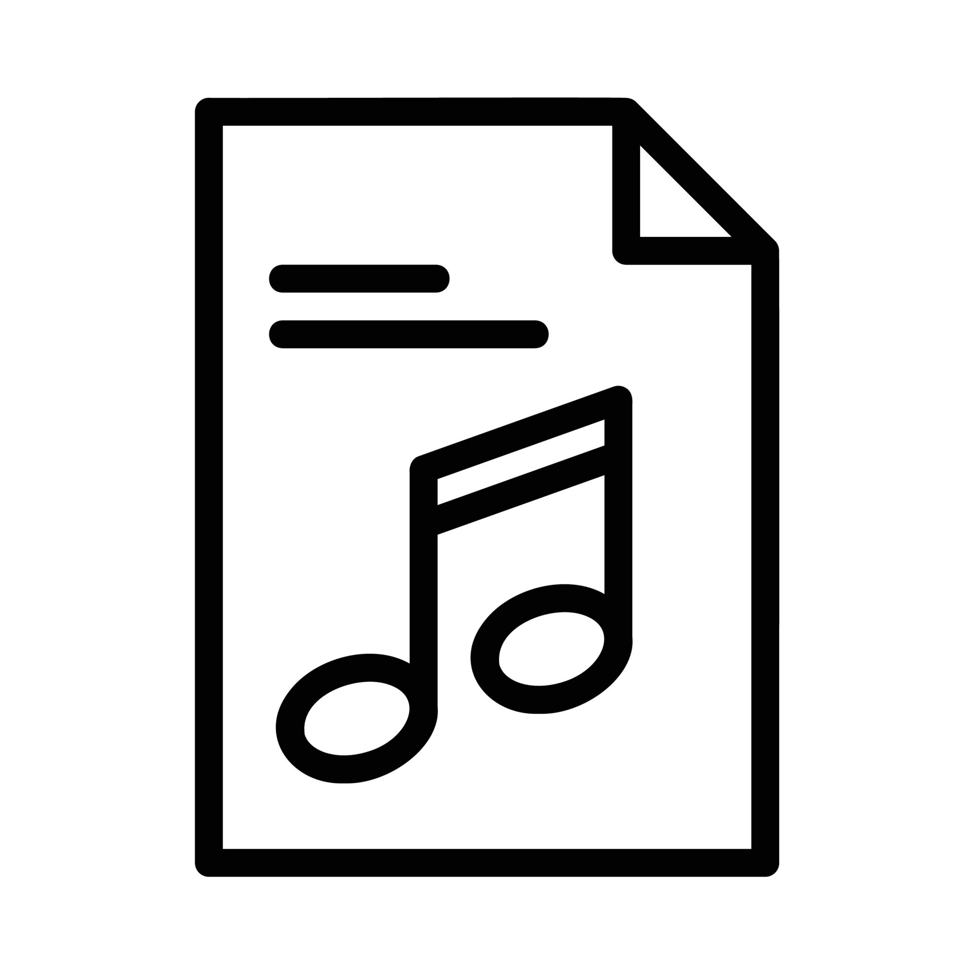 The music file icon is a piece of paper with a song notation on it