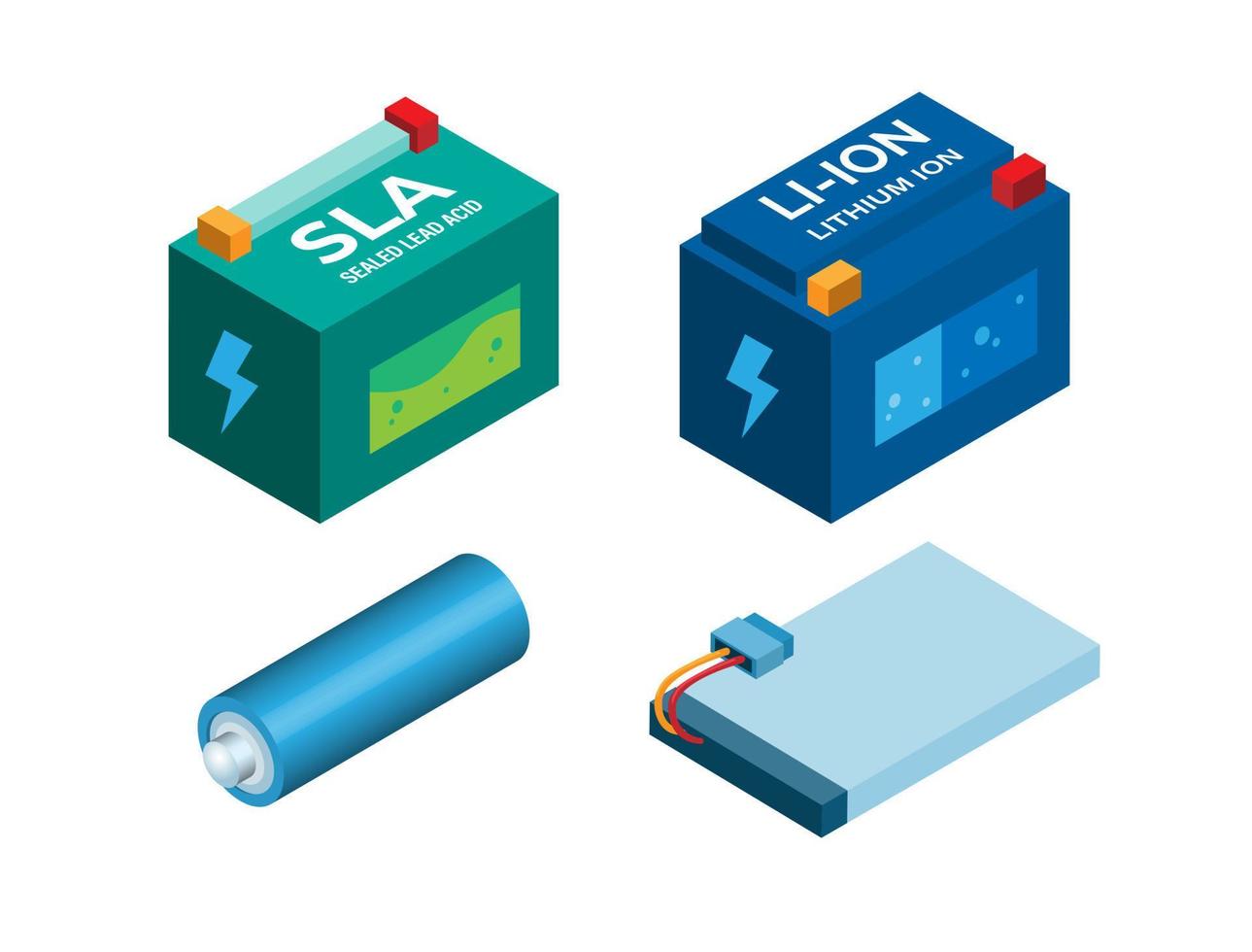 Battery Type Collection set Isometric illustration vector